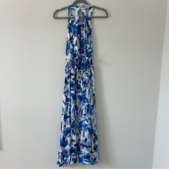 Abel the Label Anthropologie Blue White Floral Halter Boho Maxi Dress M - Picture 4 of 12